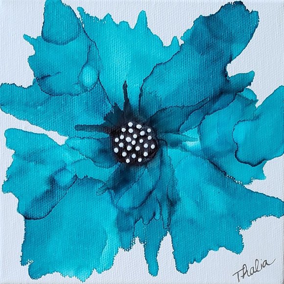 Artisan Other - Blue Flower Alcohol Ink on Canvas